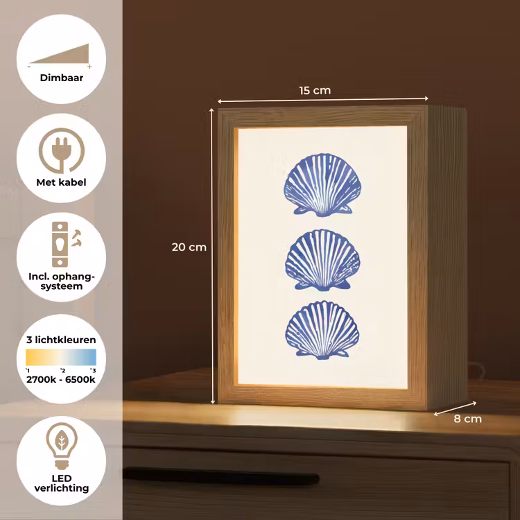 Schelpen - Blauw - Patroon Light Box met kabel (Tafellamp) klein -USP_NL