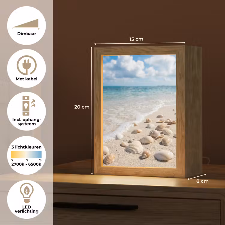 Schelpen - Strand - Natuur - Beige Light Box met kabel (Tafellamp) klein -USP_NL