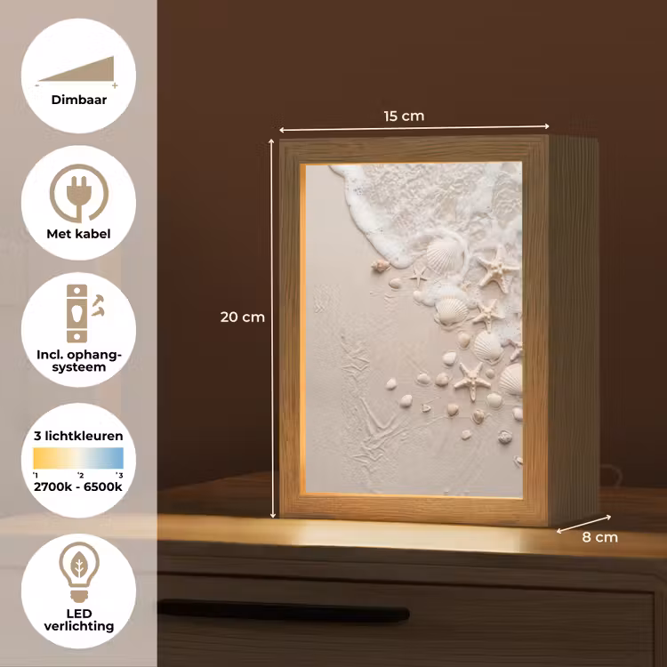 Schelpen - Zeesterren - Strand Light Box met kabel (Tafellamp) klein -USP_NL