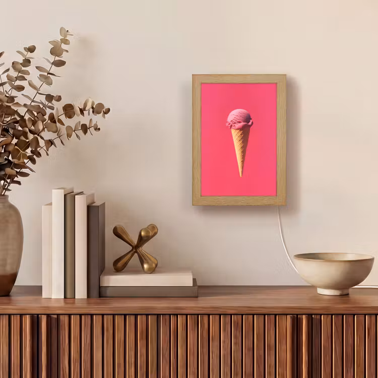 Schepijs - Roze - Hoorntje Light Box met kabel (Tafellamp) klein -sfeer2