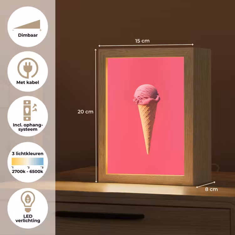 Schepijs - Roze - Hoorntje Light Box met kabel (Tafellamp) klein -USP_NL