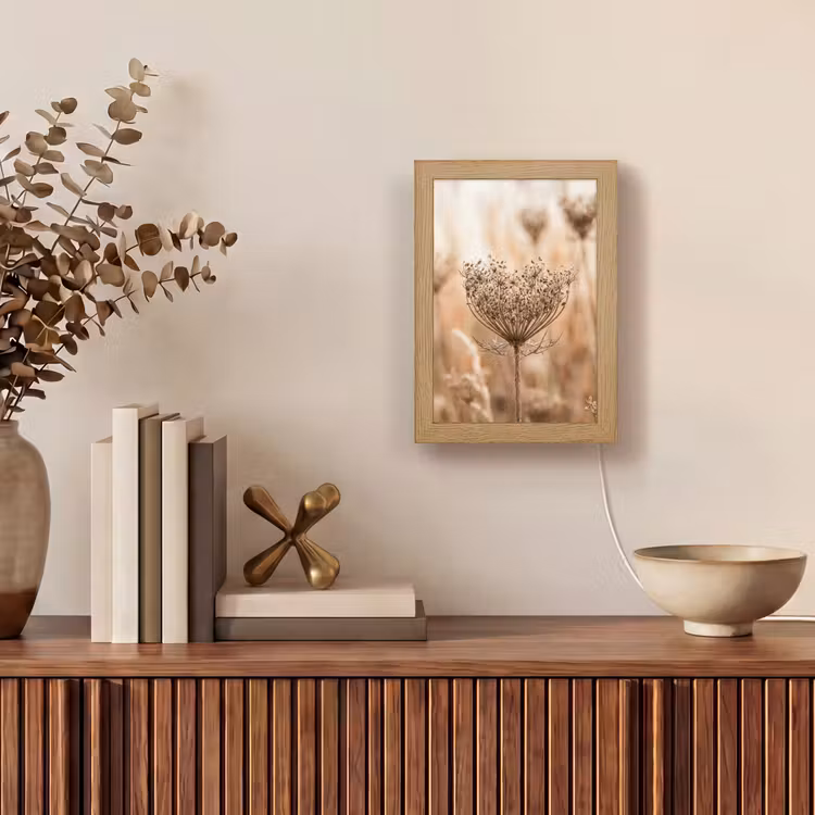 Schermbloem - Droogbloem - Winter - Beige - Minimalistisch Light Box met kabel (Tafellamp) klein -sfeer2