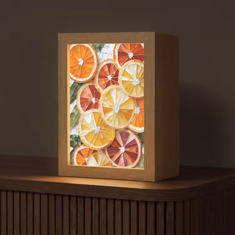 Schijfjes - Fruit - Oranje - Mozaïek Light Box met kabel (Tafellamp) klein -z3d_website
