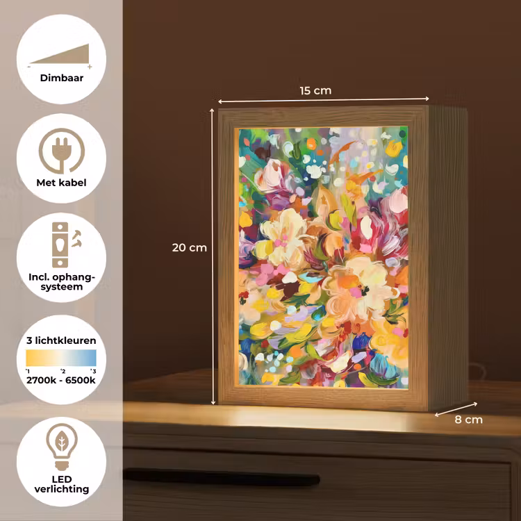 Schilderij - Olieverf - Bloemen - Regenboog Light Box met kabel (Tafellamp) klein -USP_NL