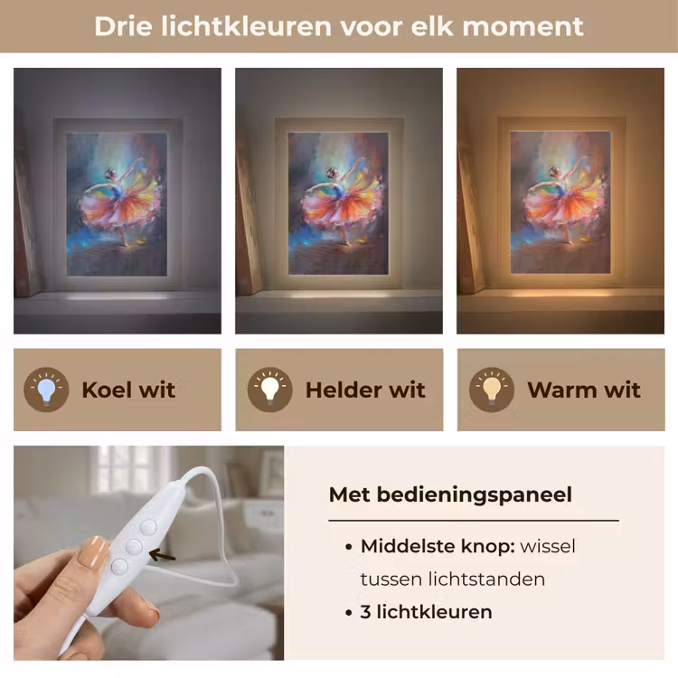 Schilderij - Olieverf - Dans - Ballerina Light Box met kabel (Tafellamp) klein -USP_lichtkleurNL