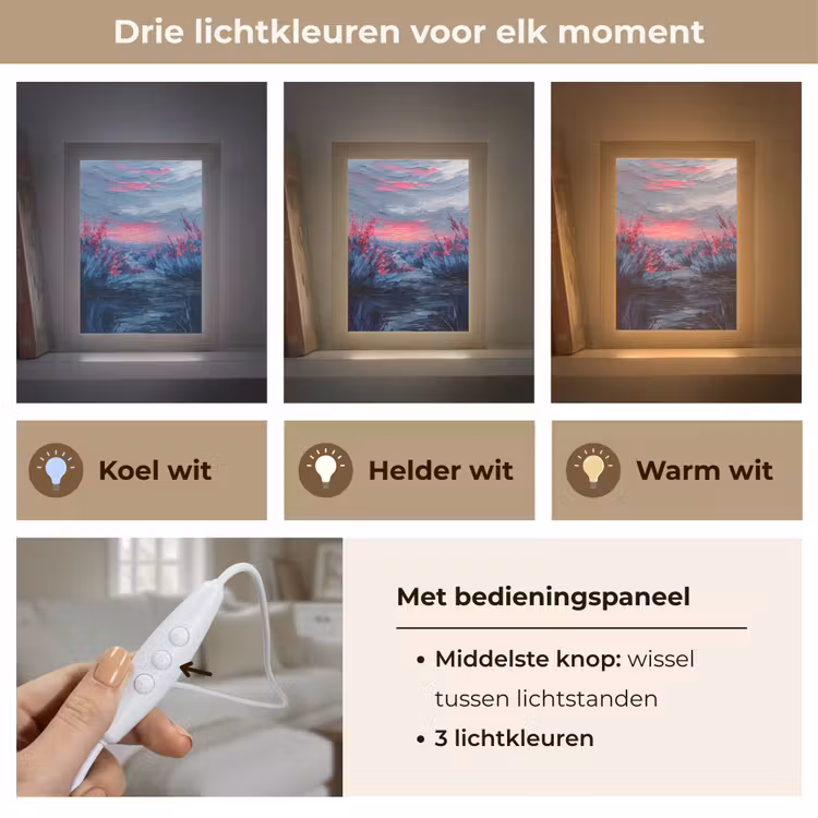 Schilderij - Zonsondergang - Bloemen - Rivier Light Box met kabel (Tafellamp) klein -USP_lichtkleurNL