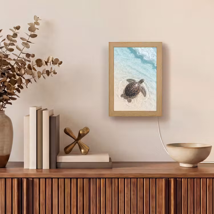 Schildpad - Helder water - Strand - Dieren - Natuur Light Box met kabel (Tafellamp) klein -sfeer2