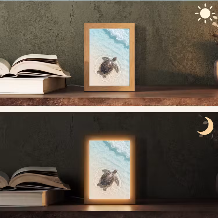 Schildpad - Helder water - Strand - Dieren - Natuur Light Box met kabel (Tafellamp) klein -sfeer3