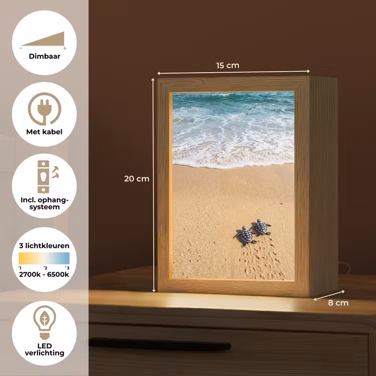 Schildpad - Jong - Strand - Oceaan - Blauw Light Box met kabel (Tafellamp) klein -USP_NL