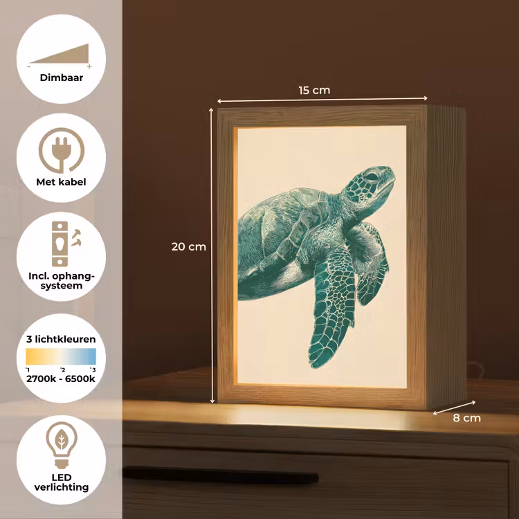 Schildpad - Sierlijk - Groen - Schild Light Box met kabel (Tafellamp) klein -USP_NL