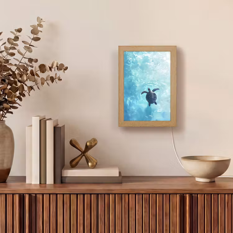 Schildpad - Zee - Blauw - Schittering Light Box met kabel (Tafellamp) klein -sfeer2