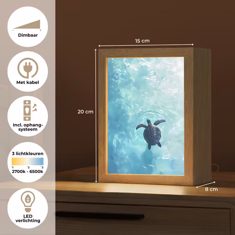 Schildpad - Zee - Blauw - Schittering Light Box met kabel (Tafellamp) klein -USP_NL