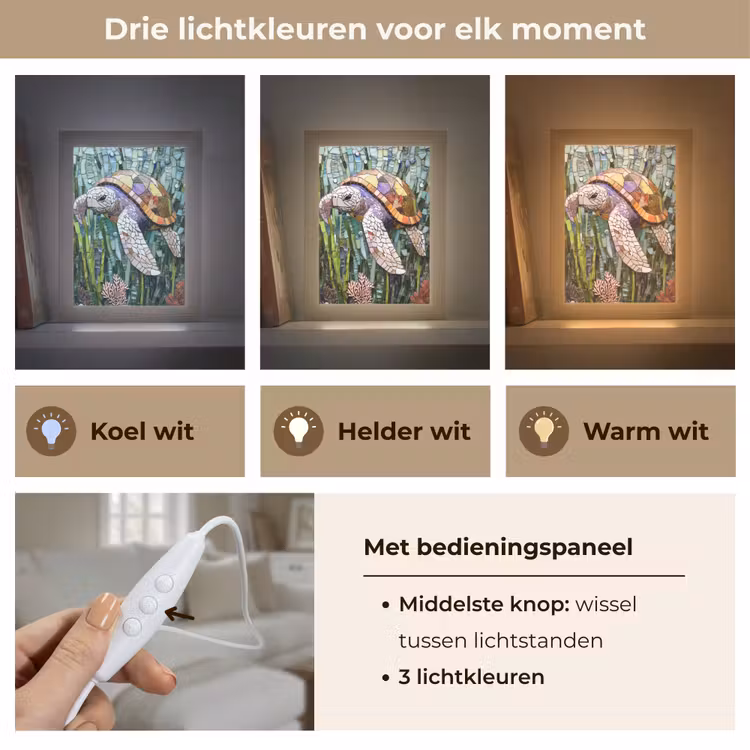 Schildpad - Zeewier - Mozaïek Light Box met kabel (Tafellamp) klein -USP_lichtkleurNL
