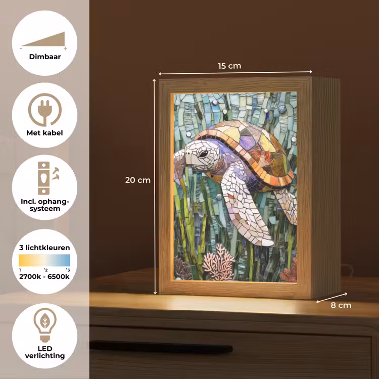 Schildpad - Zeewier - Mozaïek Light Box met kabel (Tafellamp) klein -USP_NL