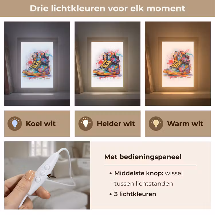 Schoenen - Graffiti - Wit - Kleuren Light Box met kabel (Tafellamp) klein -USP_lichtkleurNL