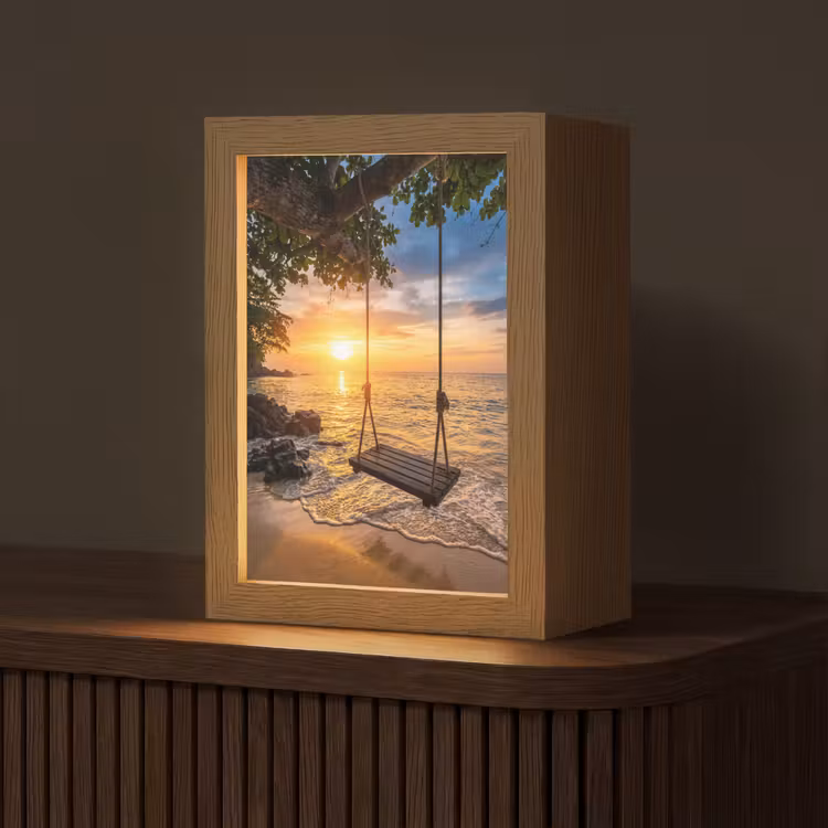 Schommel - Strand - Zonsondergang - Natuur - Oranje Light Box met kabel (Tafellamp) klein -z3d_website