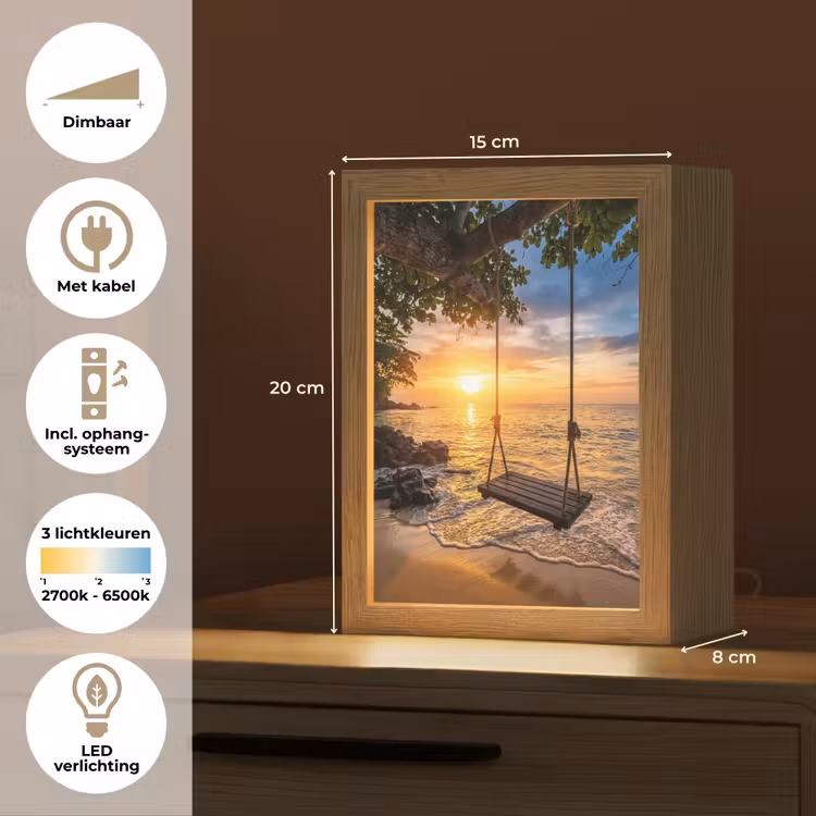 Schommel - Strand - Zonsondergang - Natuur - Oranje Light Box met kabel (Tafellamp) klein -USP_NL
