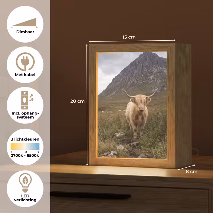 Schotse hooglander - Bergen - Grasveld Light Box met kabel (Tafellamp) klein -USP_NL