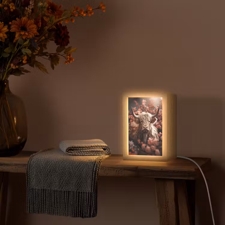 Schotse hooglander - Dier - Natuur - Bloemen - Botanisch Light Box met kabel (Tafellamp) klein -sfeer4