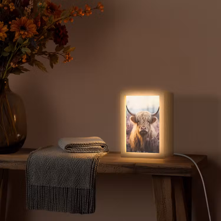 Schotse hooglander - Dieren portret - Bloemen - Dier Light Box met kabel (Tafellamp) klein -sfeer4