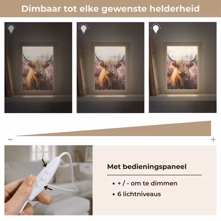 Schotse hooglander - Dieren portret - Bloemen - Dier Light Box met kabel (Tafellamp) klein -USP_dimbaarNL