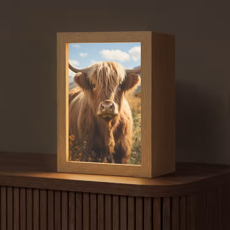 Schotse hooglander - Dieren portret - Natuur - Dier Light Box met kabel (Tafellamp) klein -z3d_website