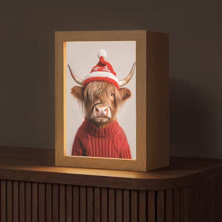 Schotse Hooglander - Kerst - Muts - Trui - Winter Light Box met kabel (Tafellamp) klein -z3d_website