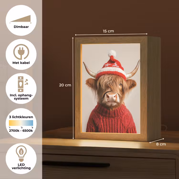 Schotse Hooglander - Kerst - Muts - Trui - Winter Light Box met kabel (Tafellamp) klein -USP_NL