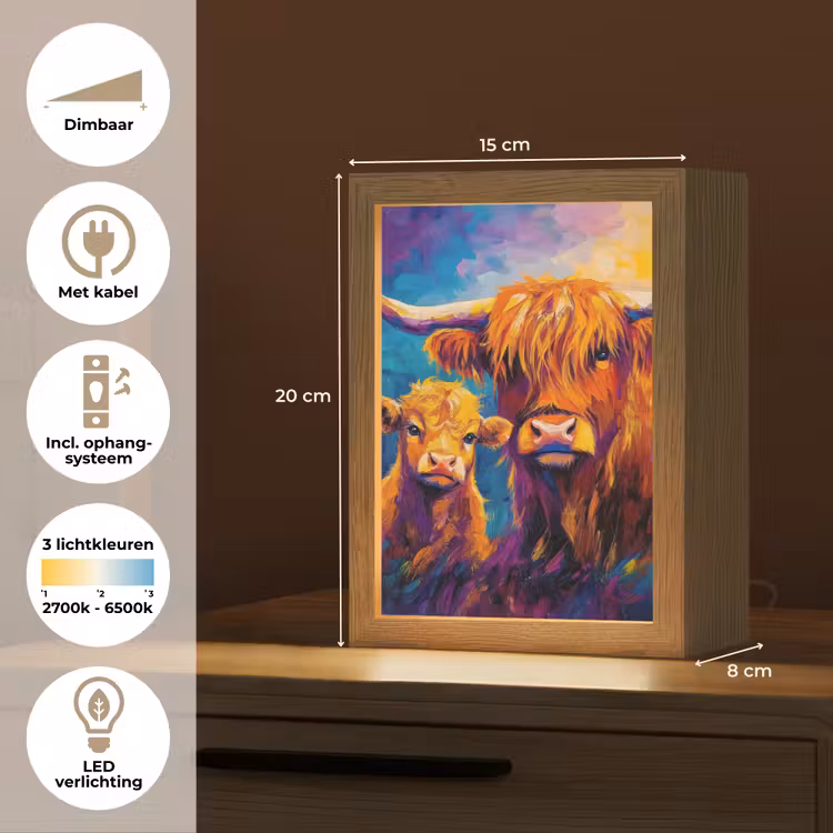 Schotse hooglander - Koeien - Dieren - Kunst Light Box met kabel (Tafellamp) klein -USP_NL