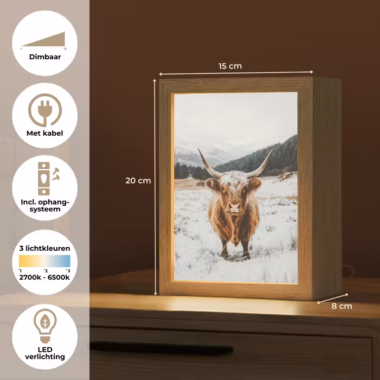Schotse Hooglander - Landschap - Sneeuw - Bergen - Winter Light Box met kabel (Tafellamp) klein -USP_NL