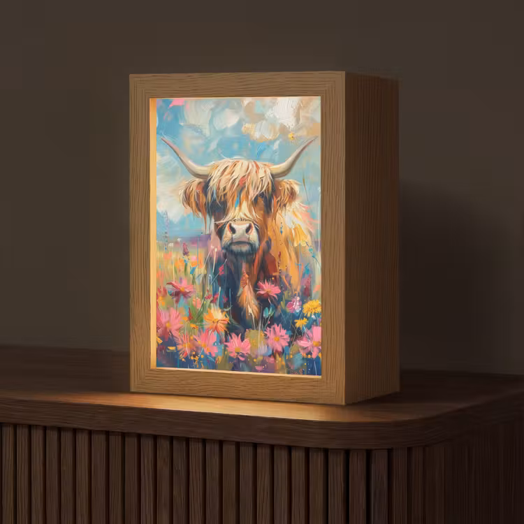 Schotse hooglander - Natuur - Kleurrijk - Bloemen Light Box met kabel (Tafellamp) klein -z3d_website