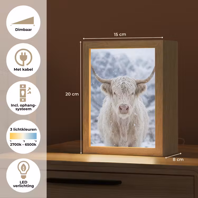 Schotse Hooglander - Sneeuw - Bergen - Winter Light Box met kabel (Tafellamp) klein -USP_NL