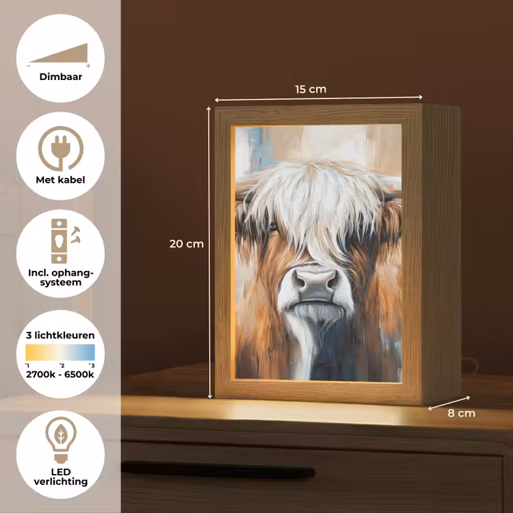 Schotse hooglander - Street art - Vintage - Koe - Dieren Light Box met kabel (Tafellamp) klein -USP_NL