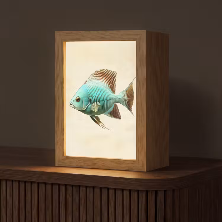 Schubben - Vis - Mint - Minimalistisch Light Box met kabel (Tafellamp) klein -z3d_website
