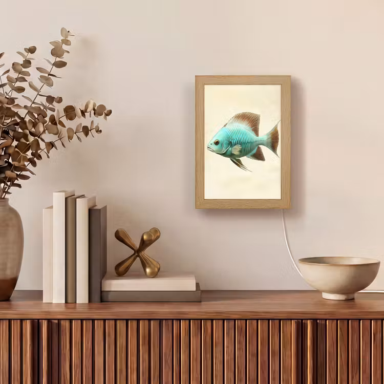 Schubben - Vis - Mint - Minimalistisch Light Box met kabel (Tafellamp) klein -sfeer2