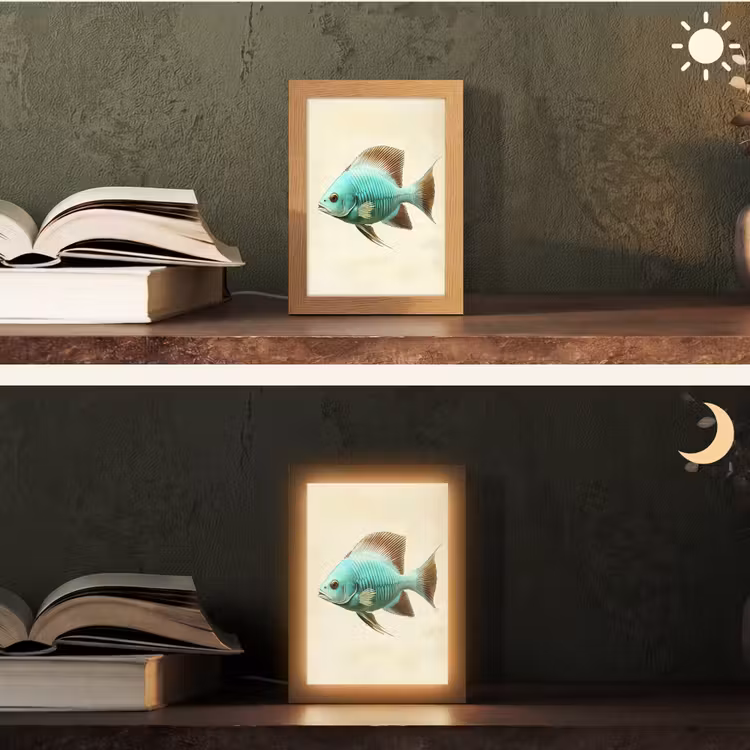 Schubben - Vis - Mint - Minimalistisch Light Box met kabel (Tafellamp) klein -sfeer3