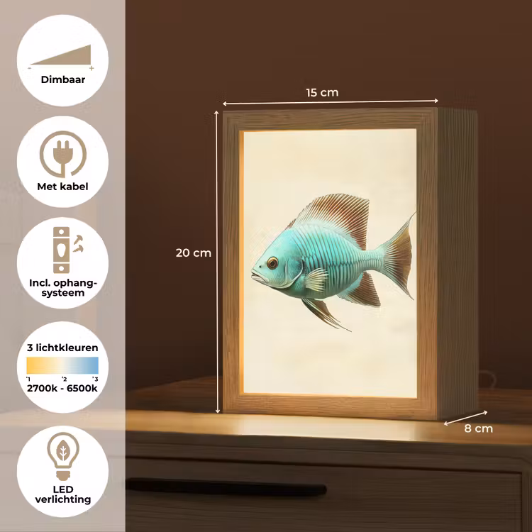 Schubben - Vis - Mint - Minimalistisch Light Box met kabel (Tafellamp) klein -USP_NL