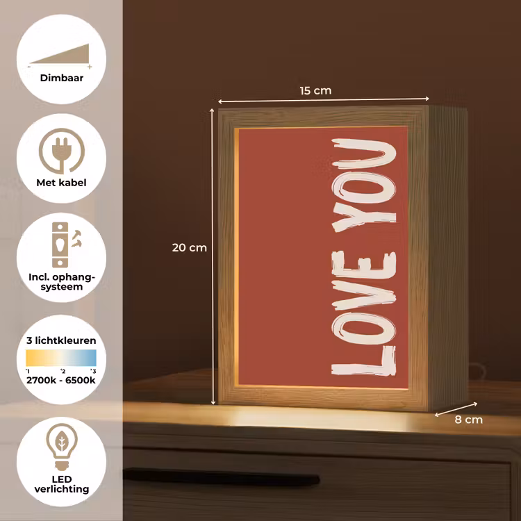 Schuin - Loveyou - Rood Light Box met kabel (Tafellamp) klein -USP_NL