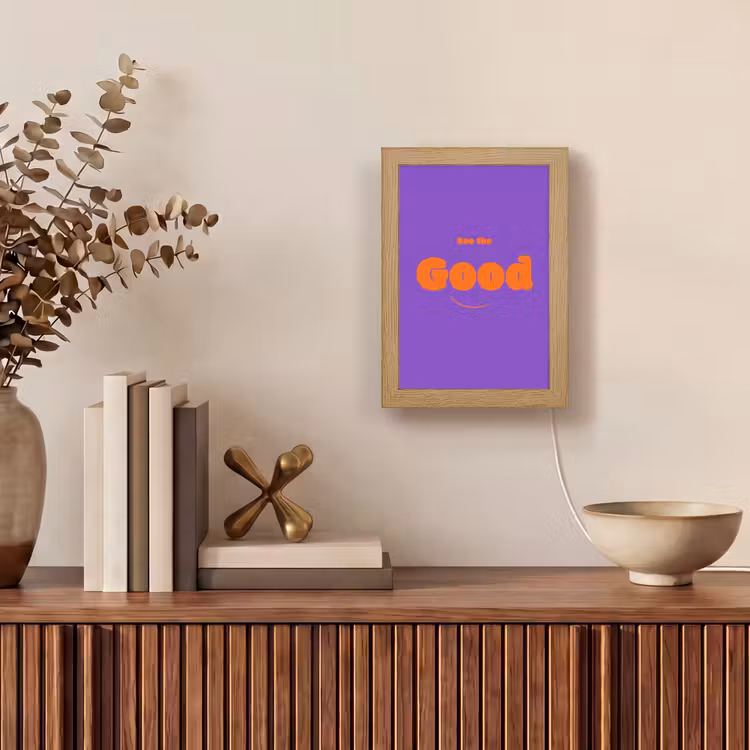 See the good - Oranje - Paars - Smiley Light Box met kabel (Tafellamp) klein -sfeer2