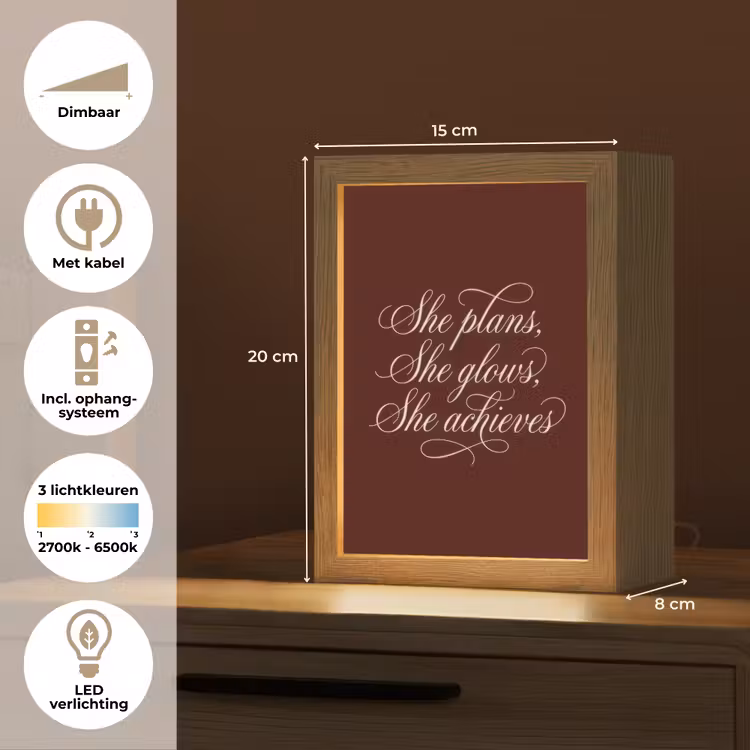 She plans she glows she achieves - Rood - Cursief Light Box met kabel (Tafellamp) klein -USP_NL