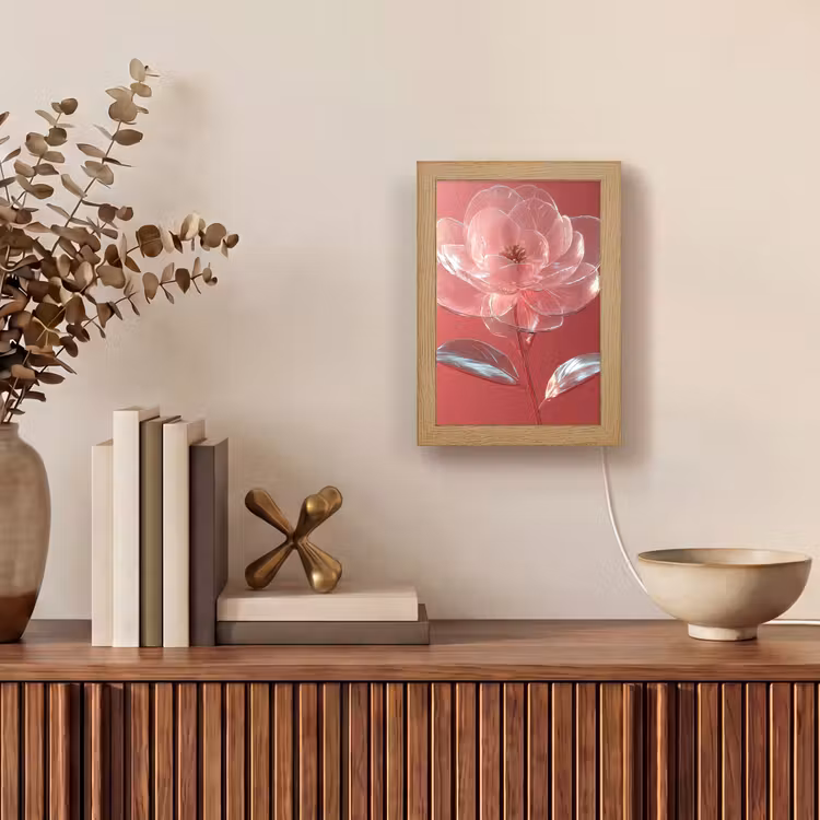 Sierlijk - Bloem - Roze - Glazen Light Box met kabel (Tafellamp) klein -sfeer2
