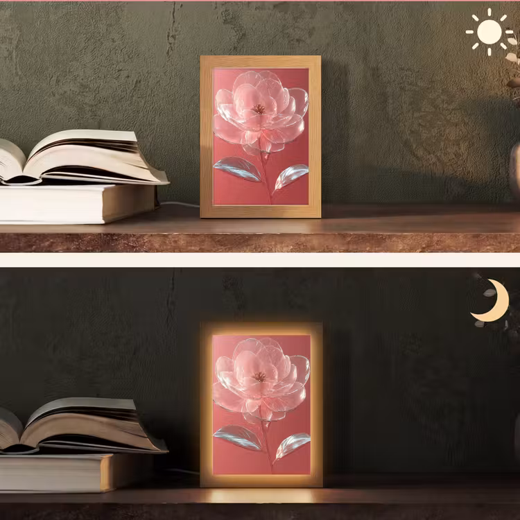 Sierlijk - Bloem - Roze - Glazen Light Box met kabel (Tafellamp) klein -sfeer3