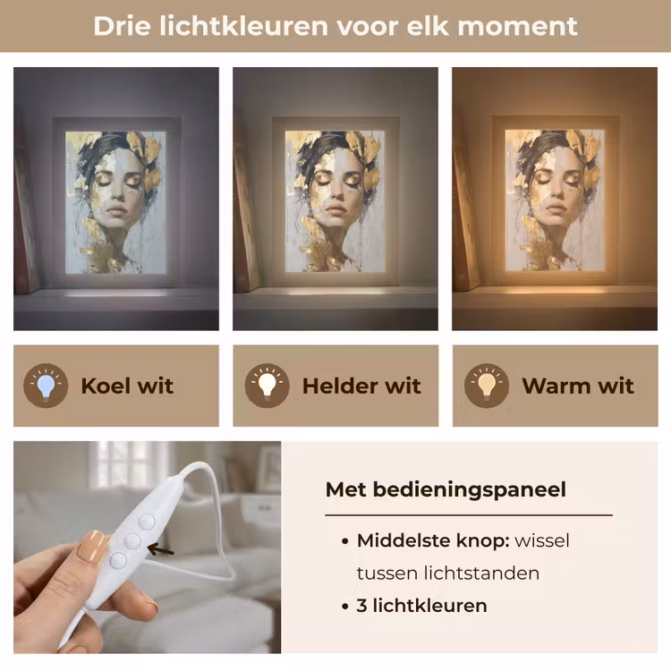 Sierlijk - Vrouw - Goud - Ogen Light Box met kabel (Tafellamp) klein -USP_lichtkleurNL