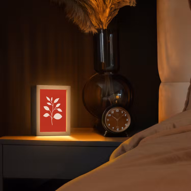 Silhouet - Bladeren - Tak Light Box met kabel (Tafellamp) klein -sfeer1