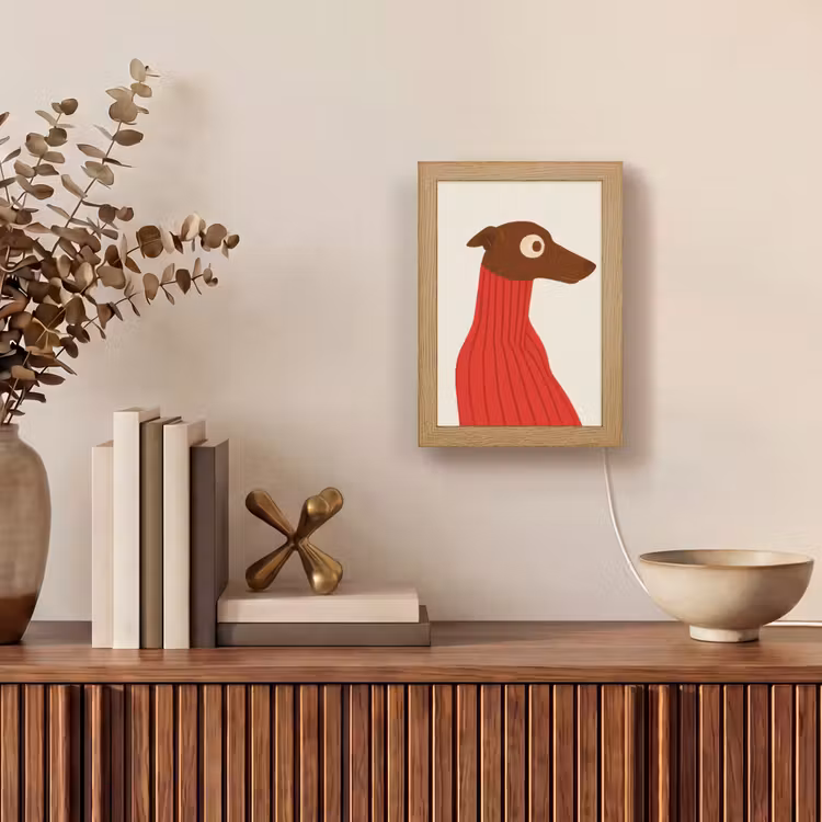 Silhouet - Hond - Trui - Rood Light Box met kabel (Tafellamp) klein -sfeer2