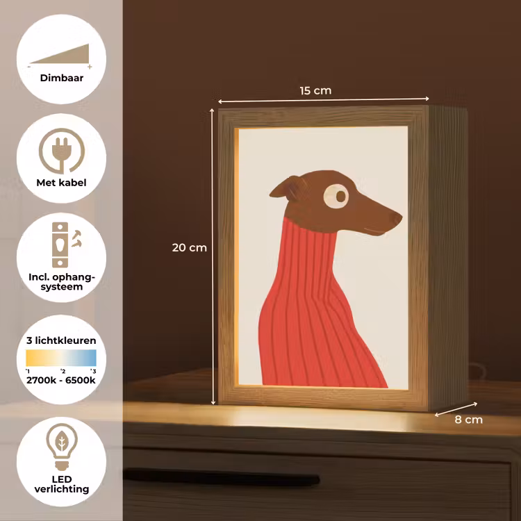 Silhouet - Hond - Trui - Rood Light Box met kabel (Tafellamp) klein -USP_NL