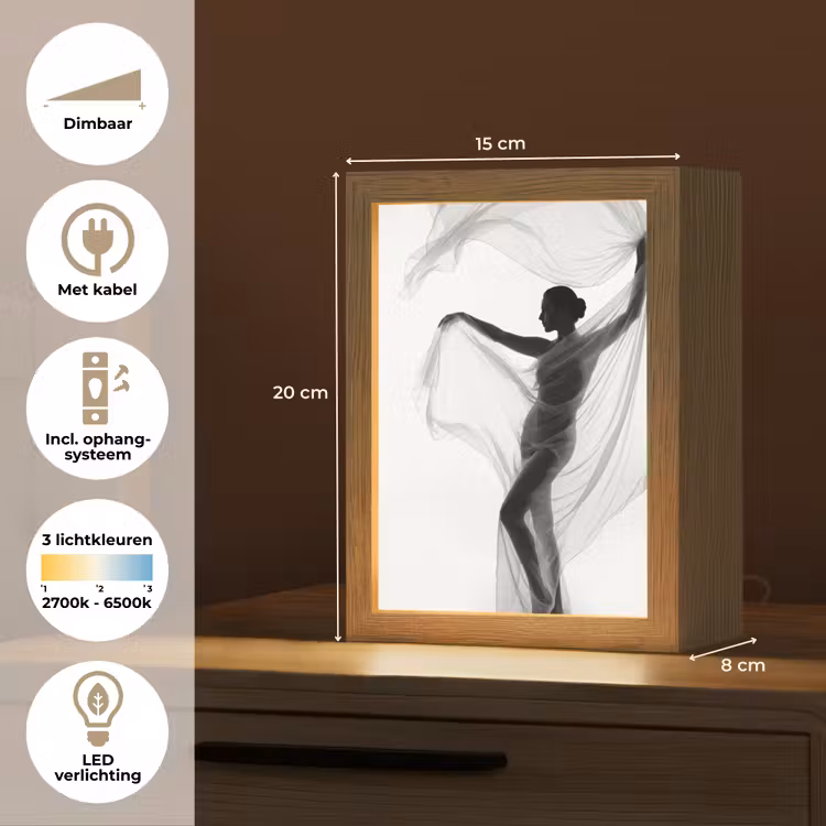 Silhouet - Sluier - Vormen - Zwart - Wit - Sensueel Light Box met kabel (Tafellamp) klein -USP_NL