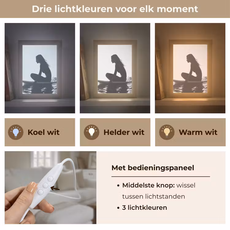 Silhouet - Vrouw - Surfplank - Water Light Box met kabel (Tafellamp) klein -USP_lichtkleurNL