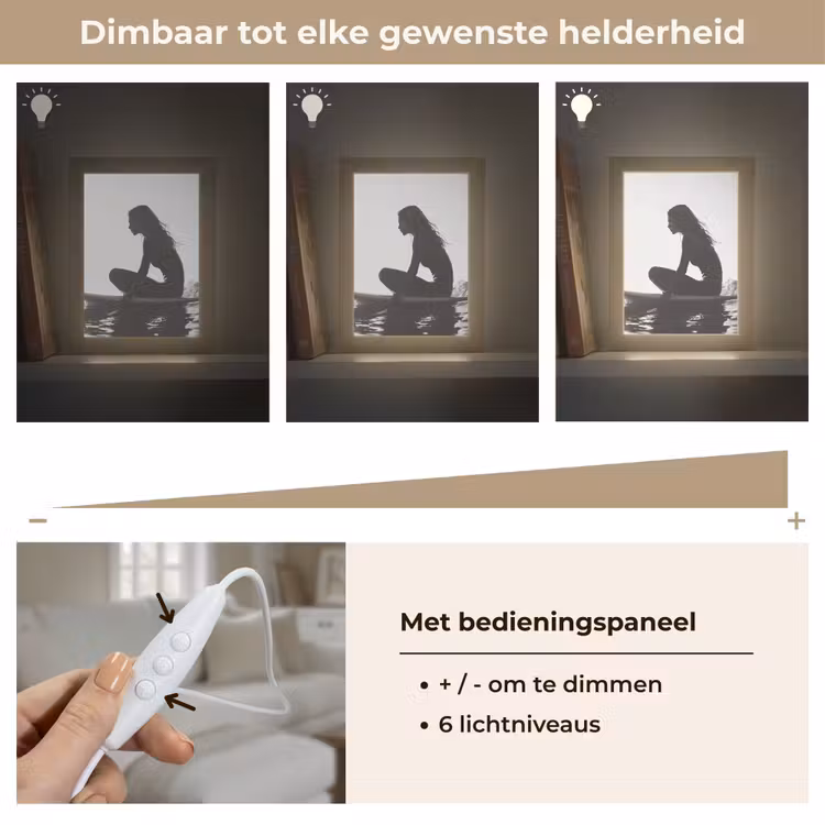 Silhouet - Vrouw - Surfplank - Water Light Box met kabel (Tafellamp) klein -USP_dimbaarNL