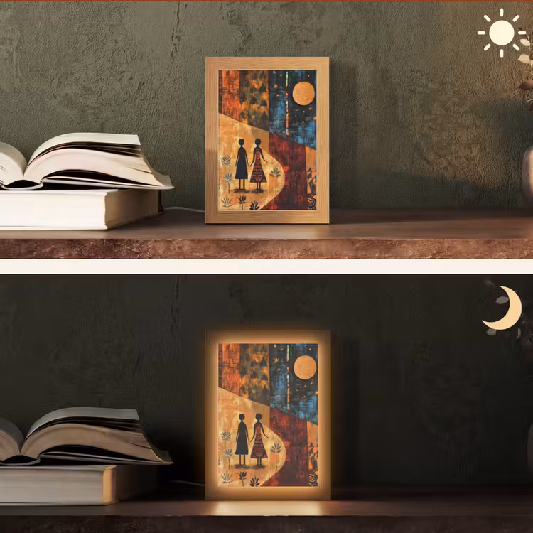 Silhouetten - Abstract - Zon - Maan Light Box met kabel (Tafellamp) klein -sfeer3